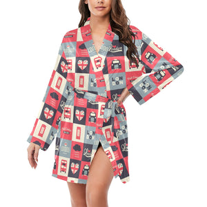 British Pattern Print Design 05 Women's Long Sleeve Belted Night Robe