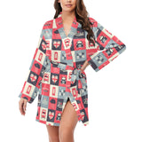 British Pattern Print Design 05 Women's Long Sleeve Belted Night Robe