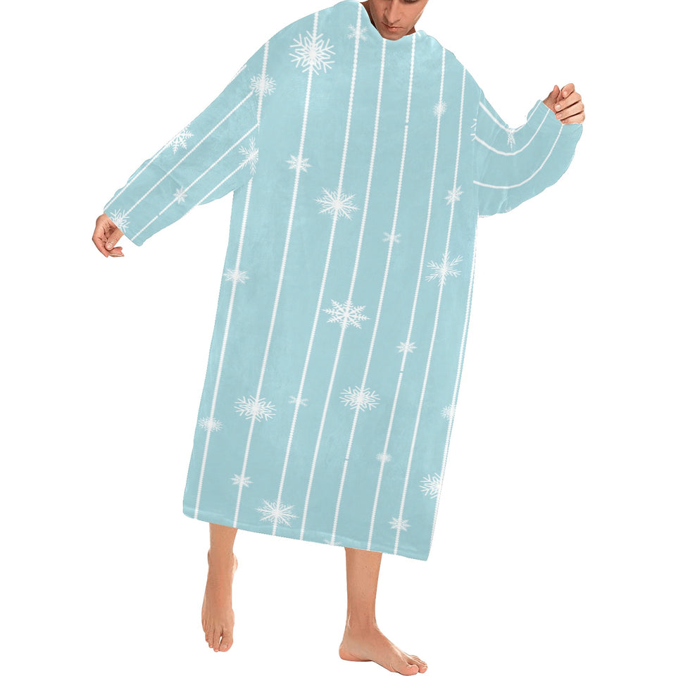 Snowflake pattern blue stripe background Blanket Robe with Sleeves