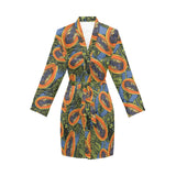 Colorful papaya tropical leaves Women's Long Sleeve Belted Night Robe