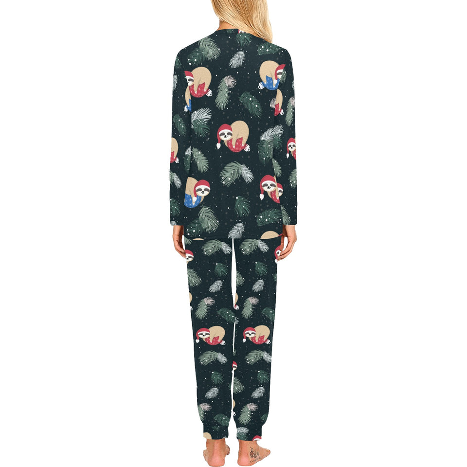 Cute sloths sleeping christmas ball santa hat patt Women's All Over Print Pajama Set