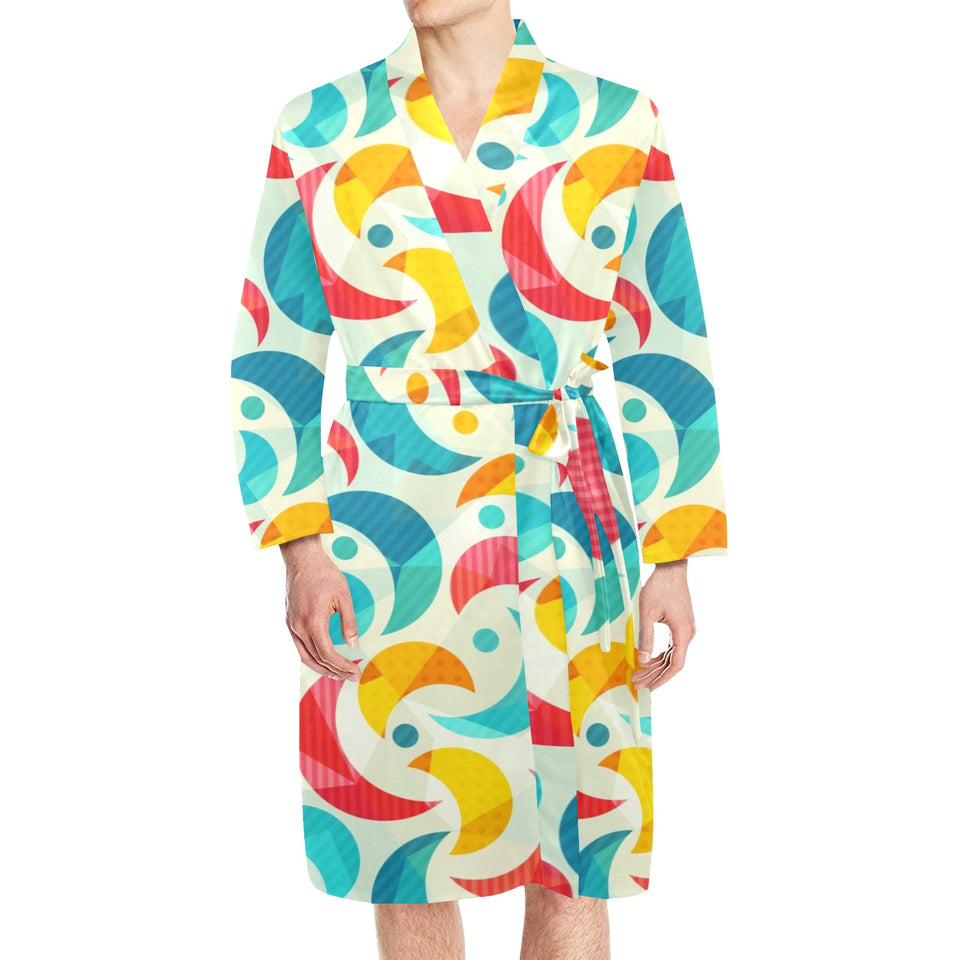 Colorful Maple Leaf pattern Men's Long Sleeve Belted Night Robe