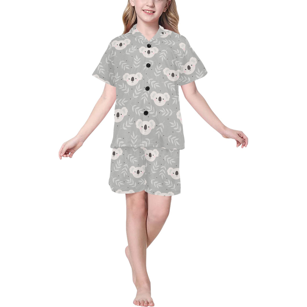 Cute koala leaves pattern Kids' Boys' Girls' V-Neck Short Pajama Set