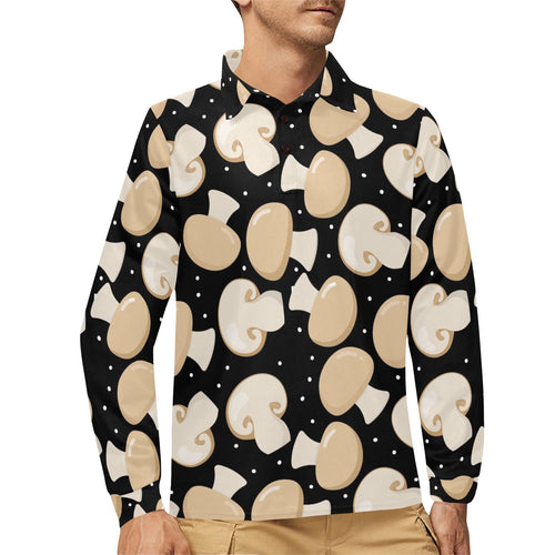 Champignon mushroom pattern Men's Long Sleeve Polo Shirt
