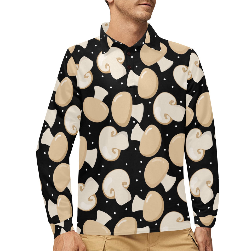 Champignon mushroom pattern Men's Long Sleeve Polo Shirt