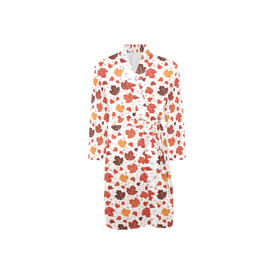 Colorful Maple Leaf pattern Men's Long Sleeve Belted Night Robe