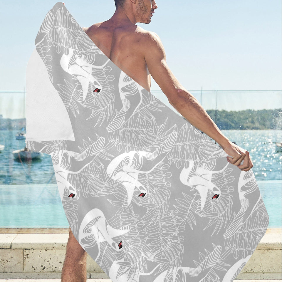 white swan gray background Beach Towel