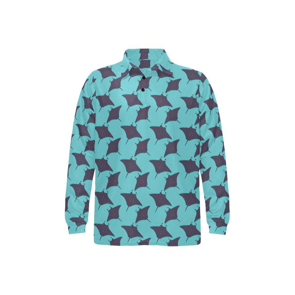 Stingray Pattern Print Design 02 Men's Long Sleeve Polo Shirt
