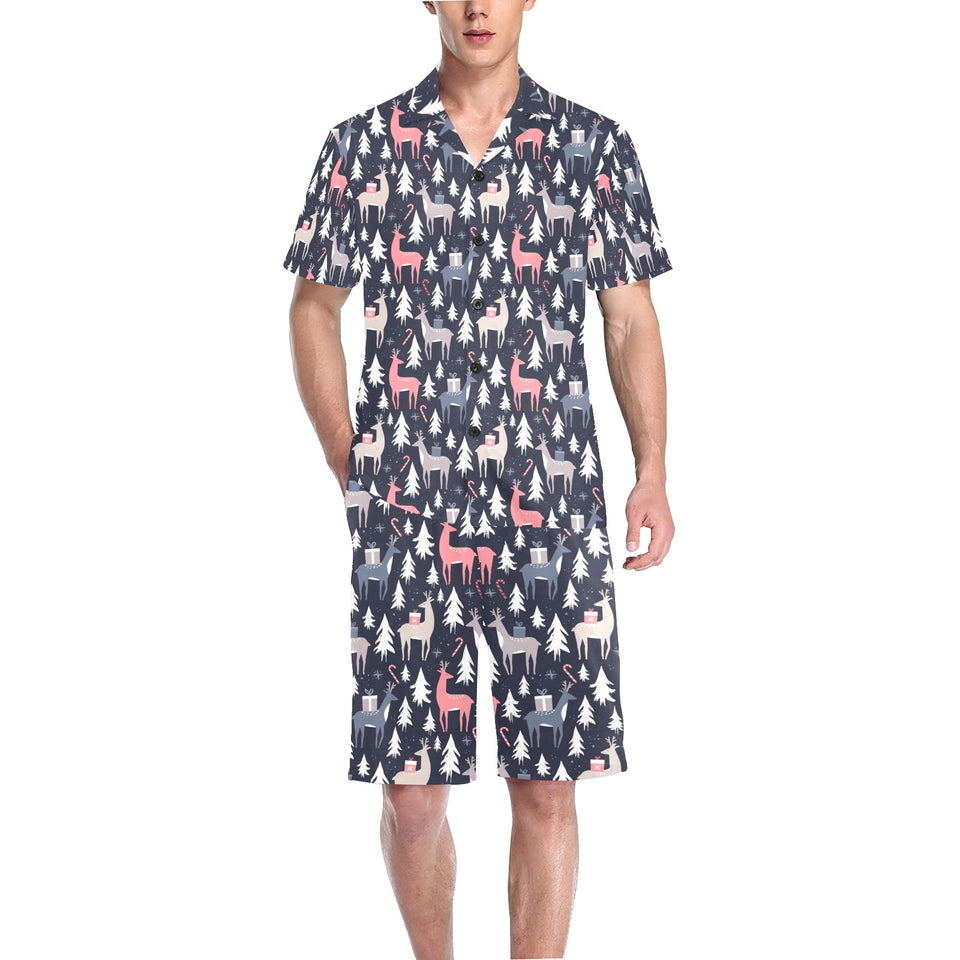 Deers Winter Christmas pattern Men's V-Neck Short Pajama Set