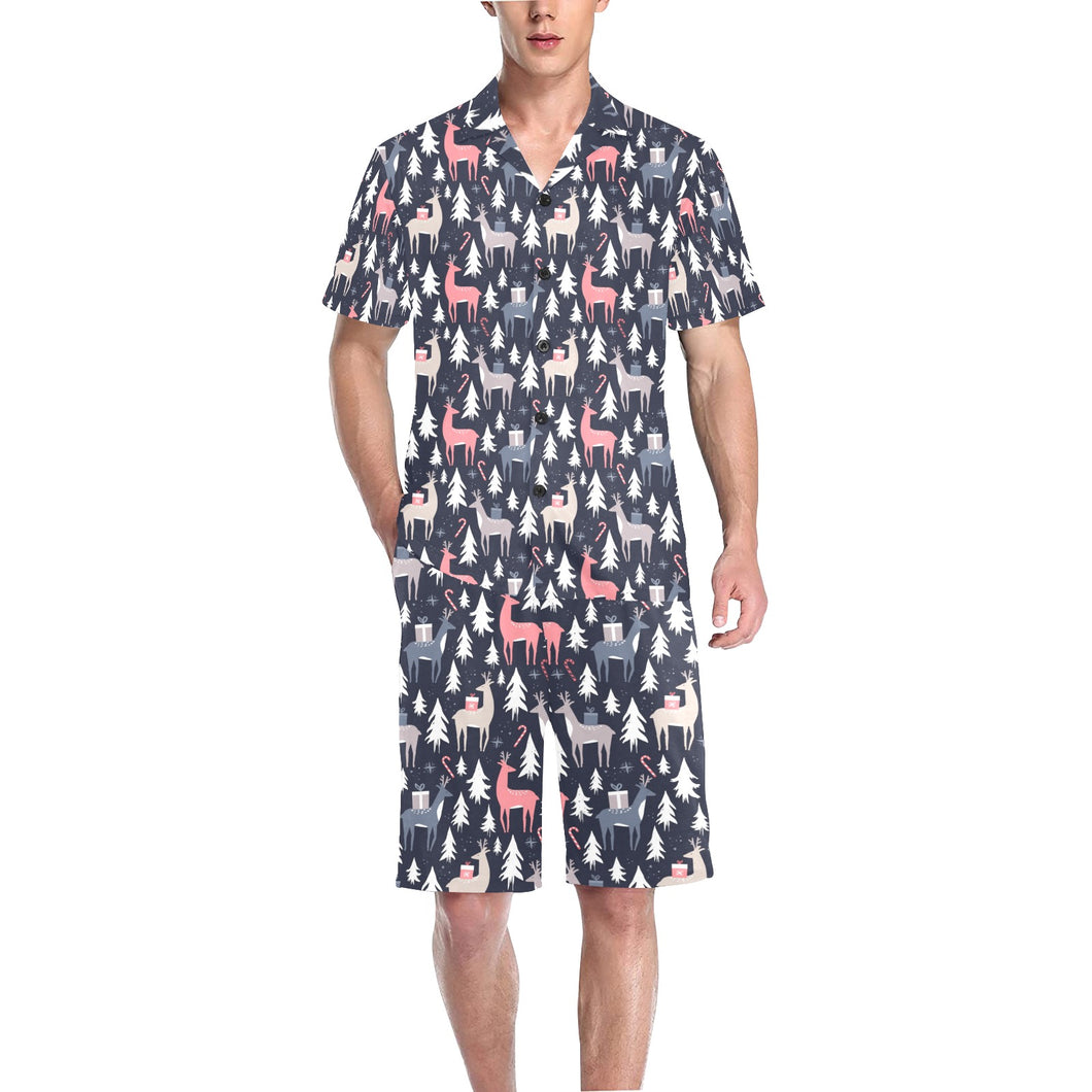 Deers Winter Christmas pattern Men's V-Neck Short Pajama Set