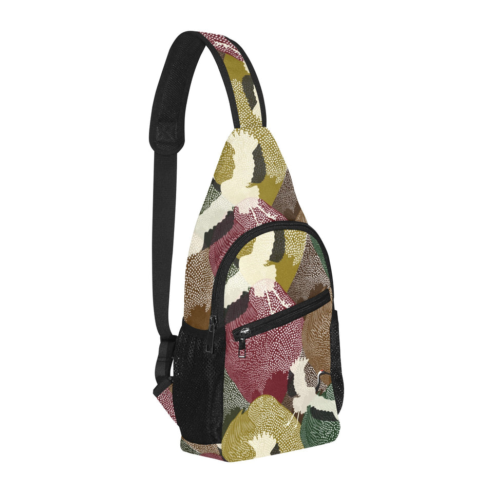 Japanese cranes flying forest dot pattern All Over Print Chest Bag