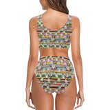 Sun Glasses Pattern Print Design 02 Chest Bowknot High Waisted Bikini Swimsuit