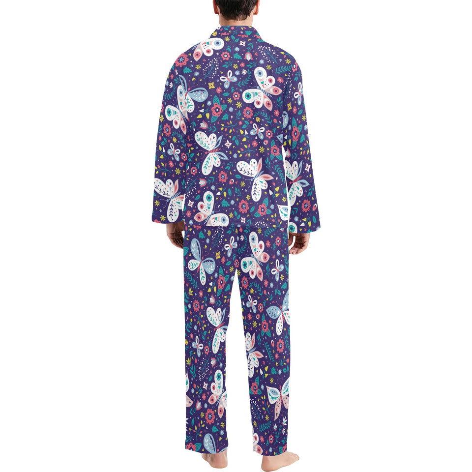 Colorful butterfly flower pattern.eps Men's Long Pajama Set