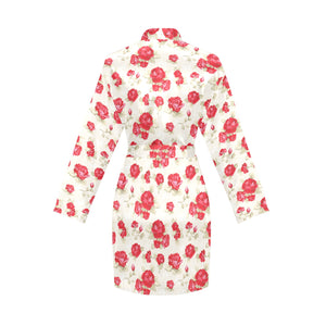 Rose Pattern Print Design 01 Women's Long Sleeve Belted Night Robe