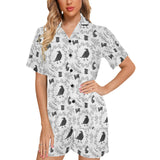 Crows floral wreath rabbit pattern Women's V-Neck Short Pajama Set