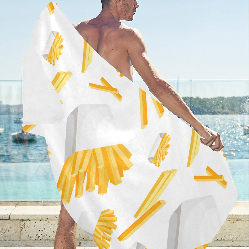 French fries white paper box pattern Beach Towel