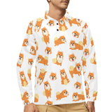 Brown pomeranian pattern Men's Long Sleeve Polo Shirt