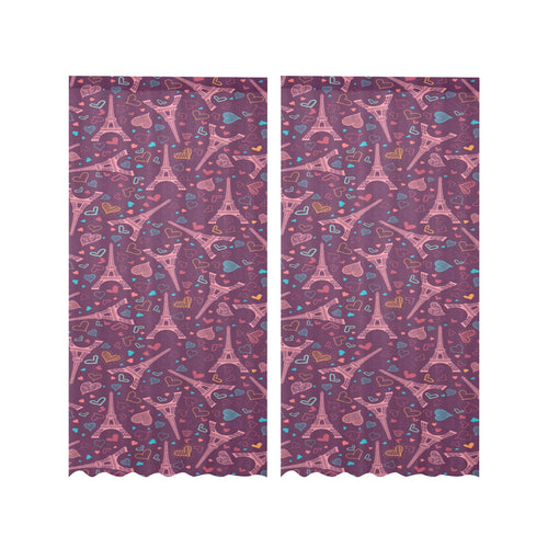 Eiffel Tower Heart Pattern Print Design 04 Gauze Curtain