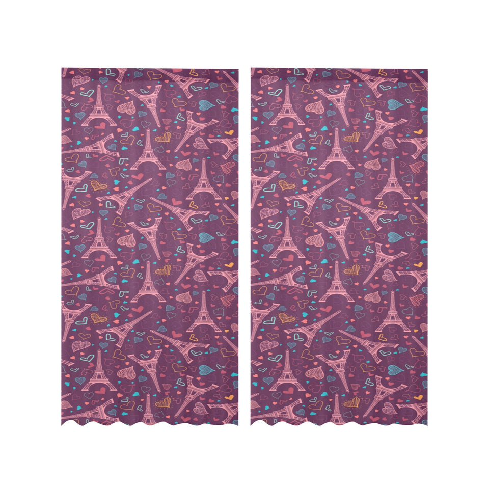 Eiffel Tower Heart Pattern Print Design 04 Gauze Curtain