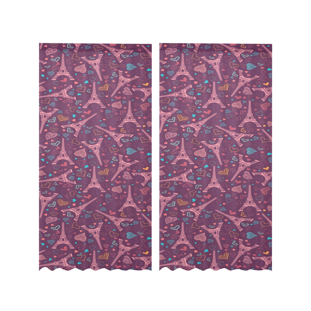 Eiffel Tower Heart Pattern Print Design 04 Gauze Curtain