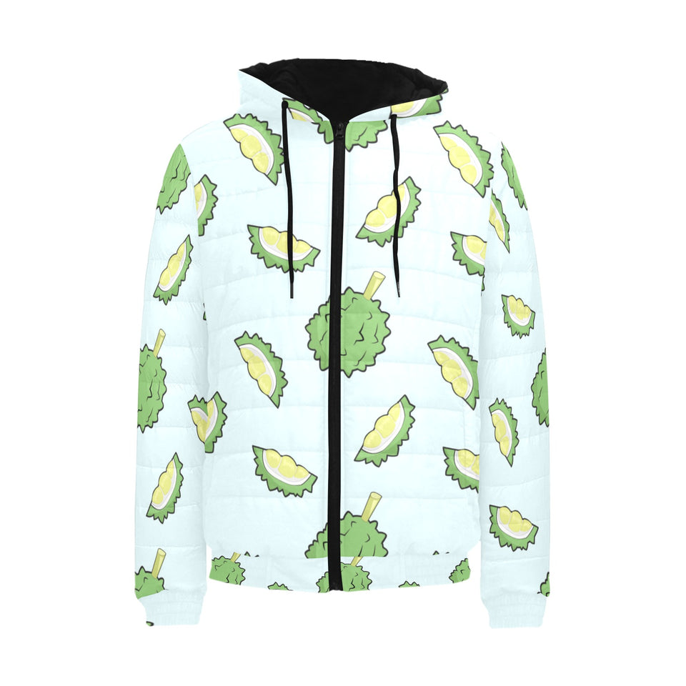 Durian pattern blue background Men's Padded Hooded Jacket