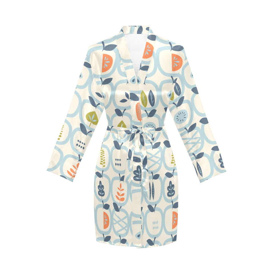 apples leaves pattern Women's Long Sleeve Belted Night Robe
