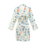 apples leaves pattern Women's Long Sleeve Belted Night Robe