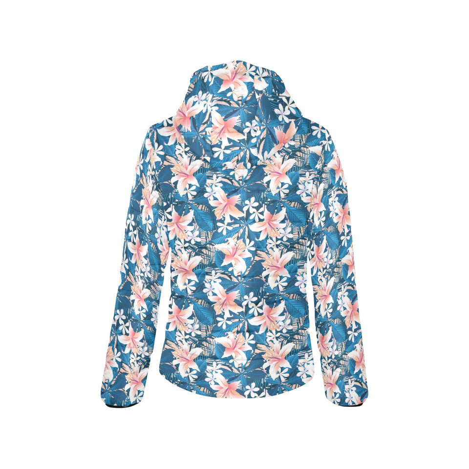 Hibiscus Pattern Print Design 02 Women's Padded Hooded Jacket