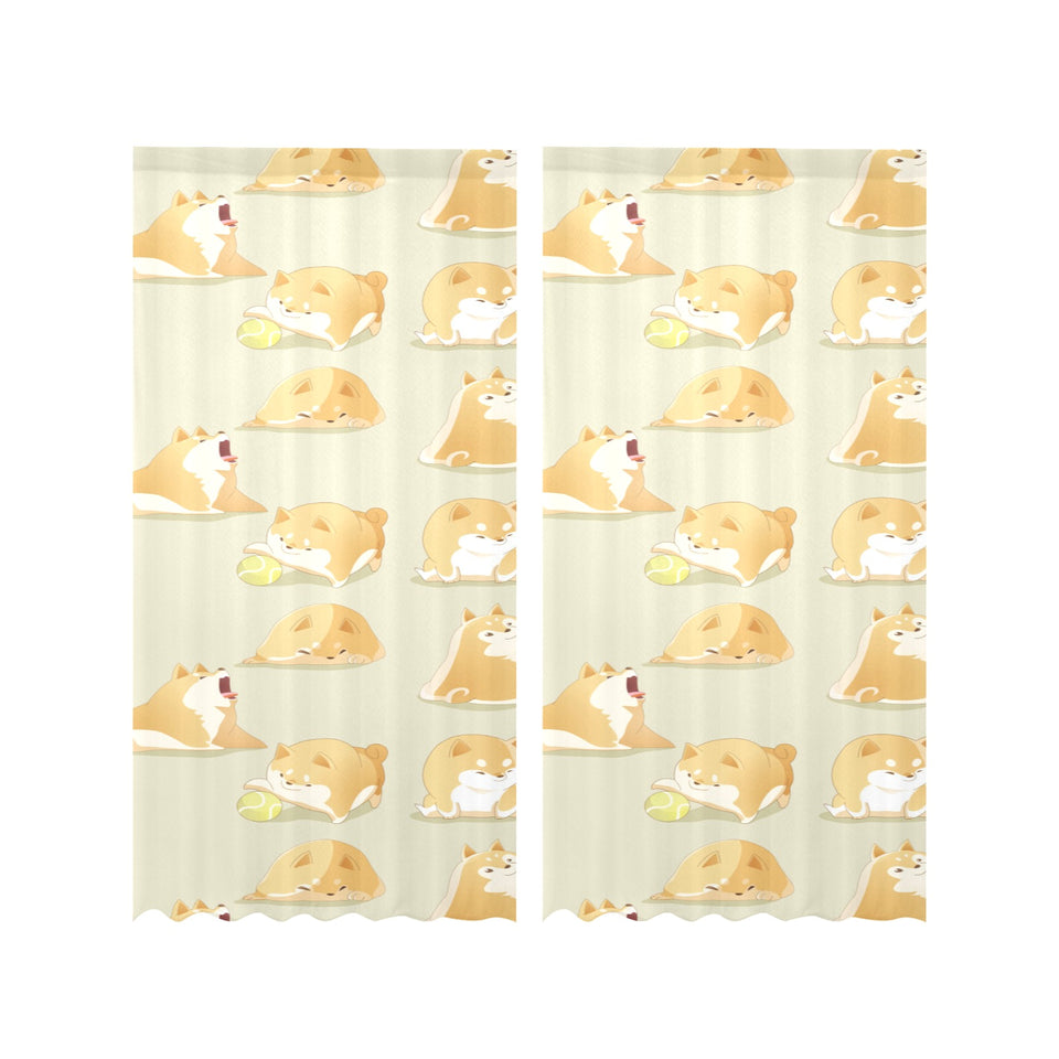 Cute fat shiba inu dog pattern Gauze Curtain
