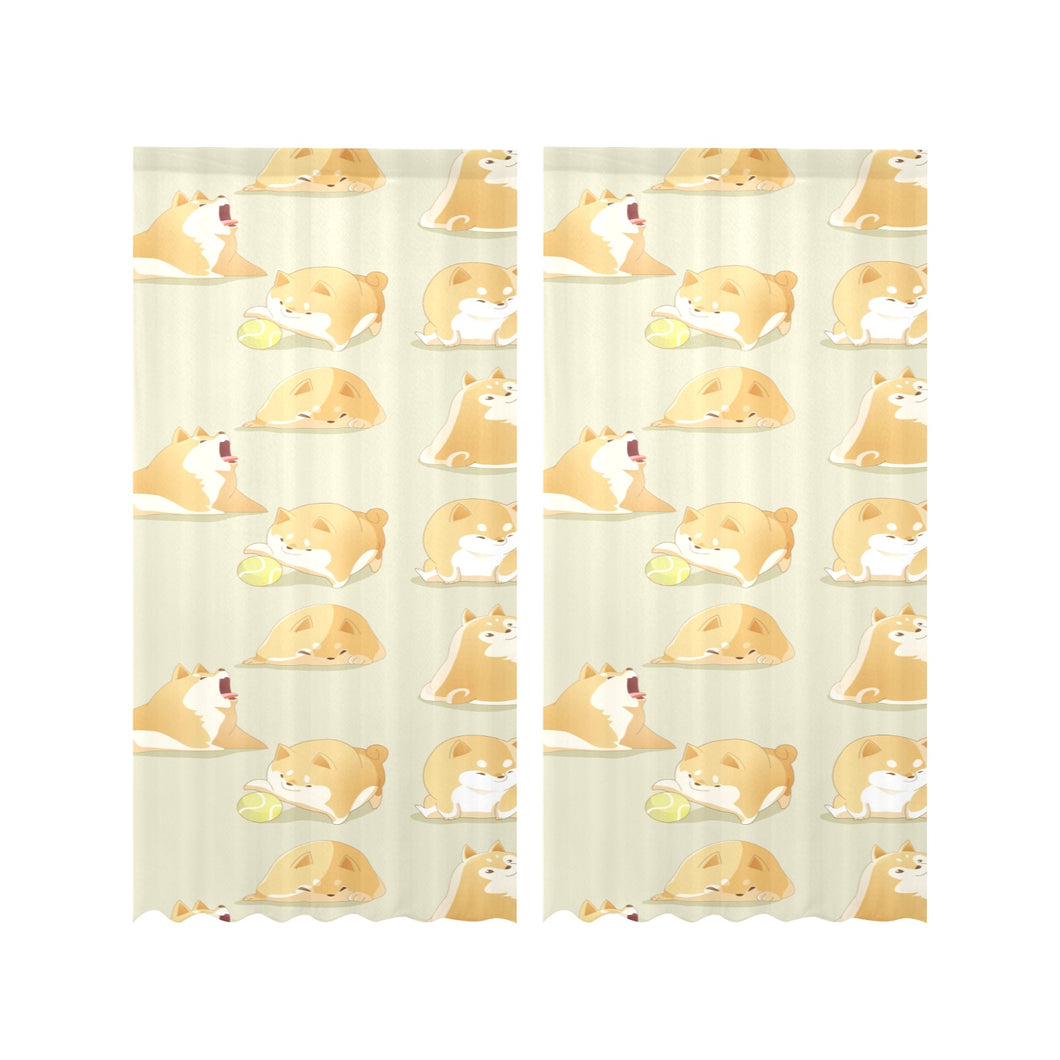Cute fat shiba inu dog pattern Gauze Curtain