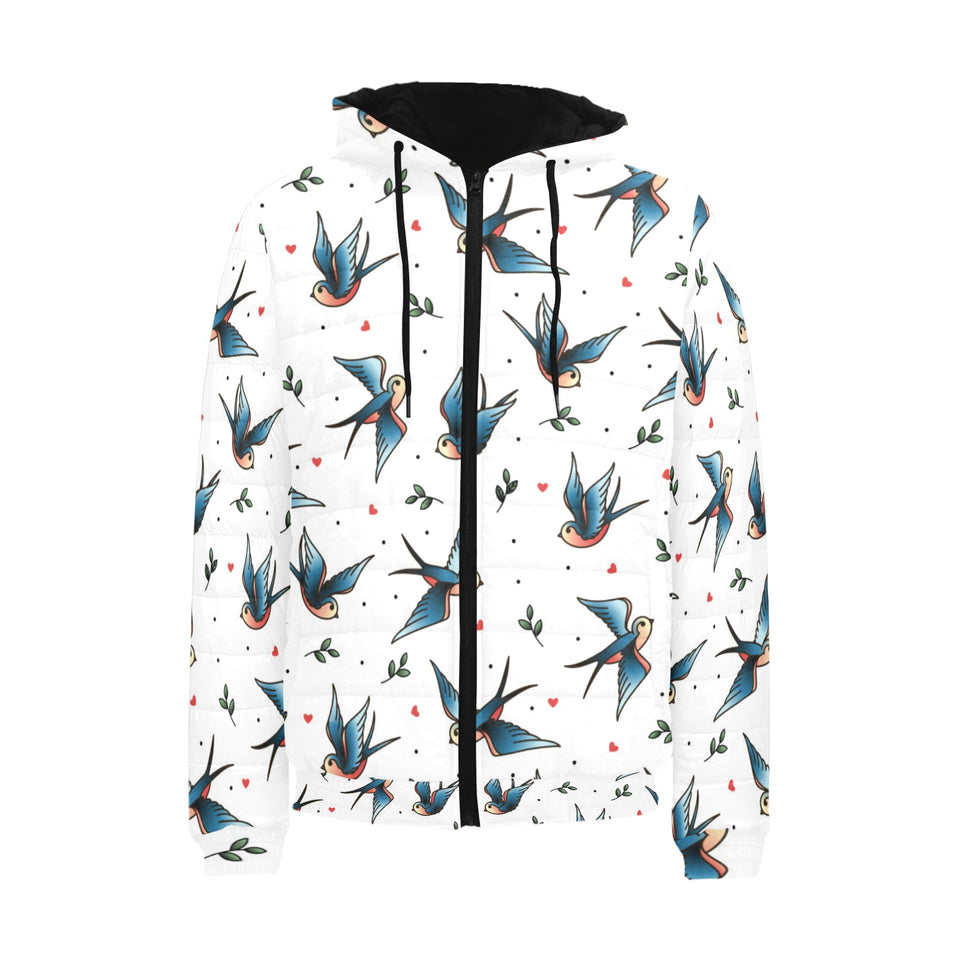 Swallow Pattern Print Design 04 Men's Padded Hooded Jacket