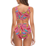 Colorful wrapped candy pattern Chest Bowknot High Waisted Bikini Swimsuit