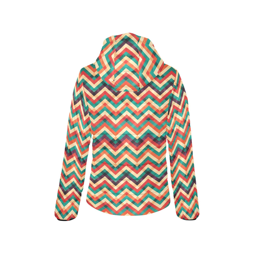 zigzag chevron colorful pattern Women's Padded Hooded Jacket