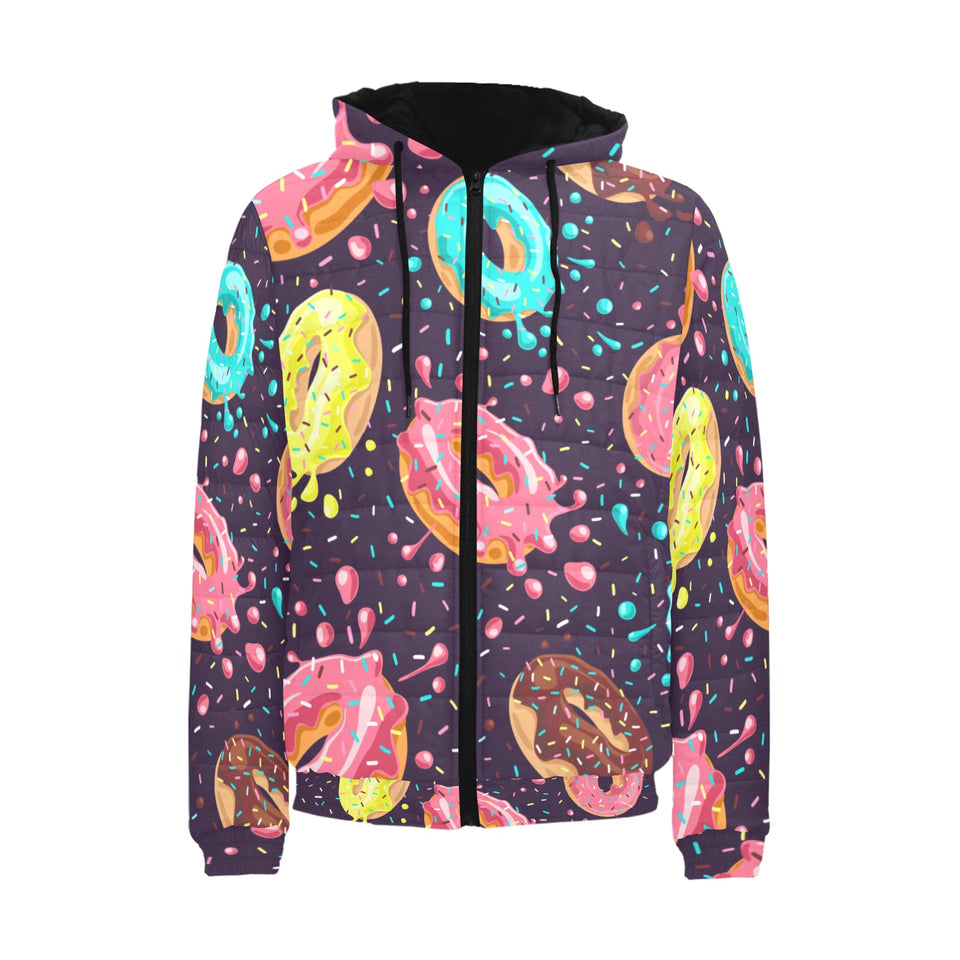 Colorful donut glaze pattern Men's Padded Hooded Jacket