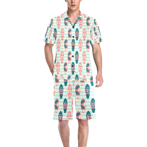 Surfboard Pattern Print Design 02 Men's V-Neck Short Pajama Set