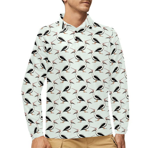 Pelican Pattern Print Design 02 Men's Long Sleeve Polo Shirt