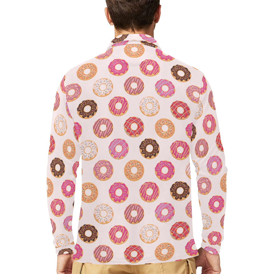 Colorful donut pattern Men's Long Sleeve Polo Shirt