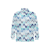 zigzag chevron blue pattern Men's Long Sleeve Polo Shirt