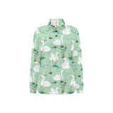 White swan lake pattern Women's Long Sleeve Polo Shirt