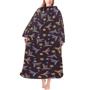 Hummingbird Pattern Print Design 04 Blanket Robe with Sleeves