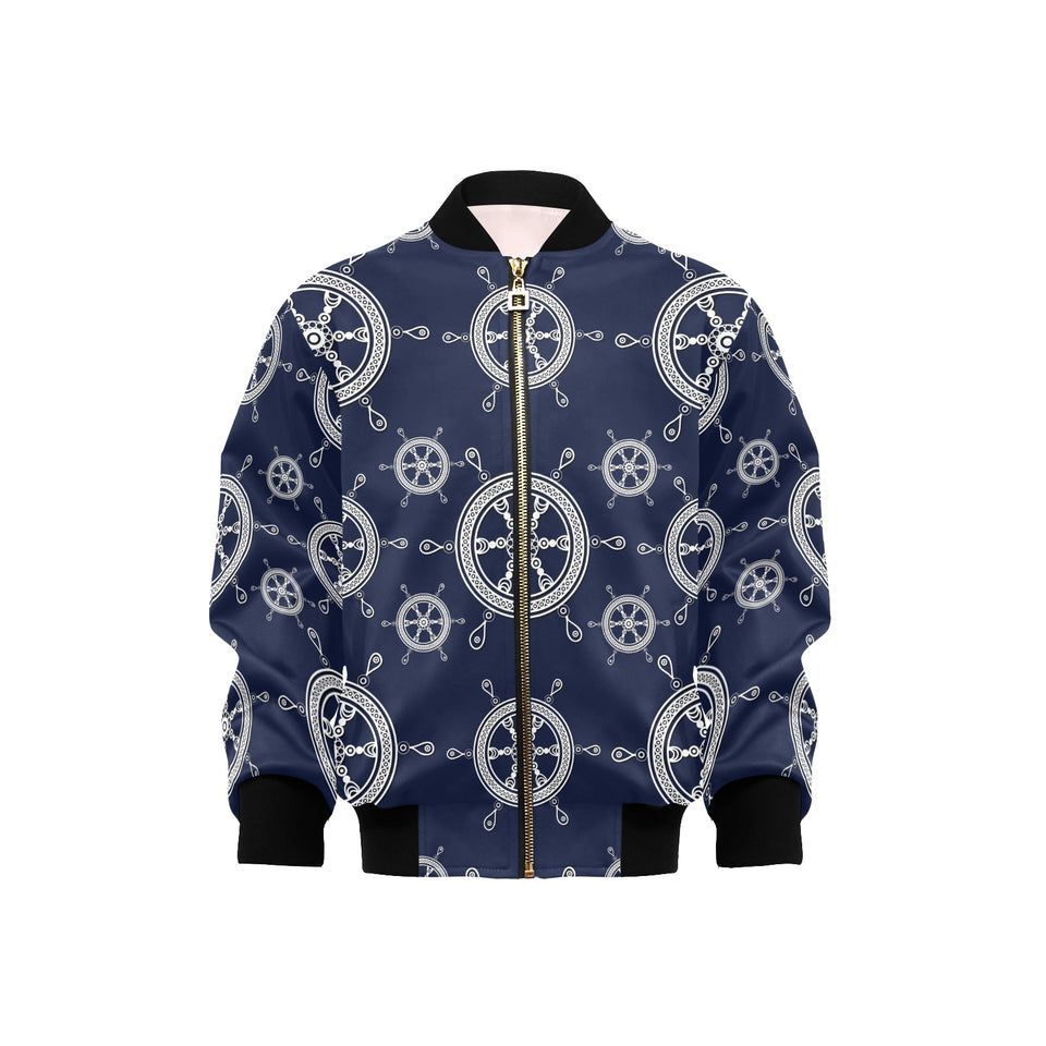 nautical steering wheel design pattern Kids' Boys' Girls' Bomber Jacket