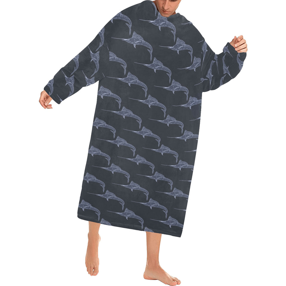 Swordfish Pattern Print Design 03 Blanket Robe with Sleeves