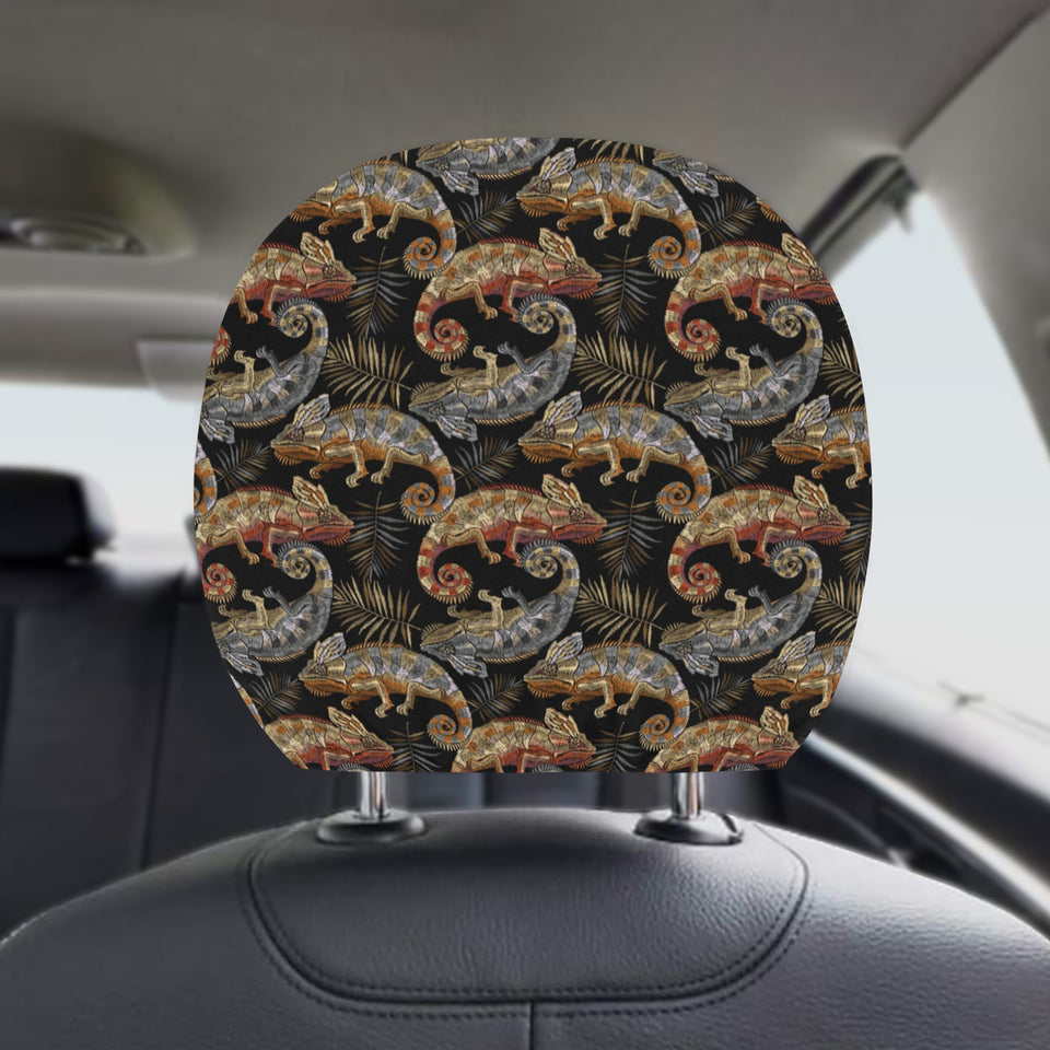 Chameleon lizard tropical leaves palm tree Car Headrest Cover