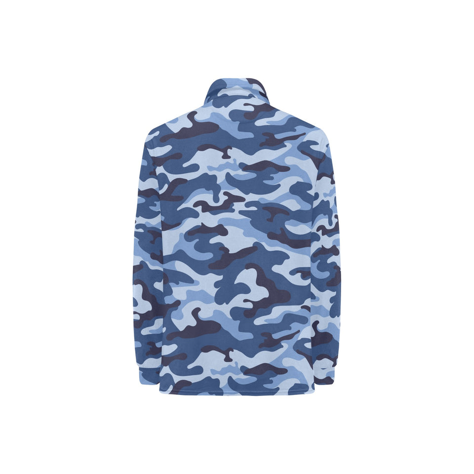 Blue camouflage pattern Women's Long Sleeve Polo Shirt