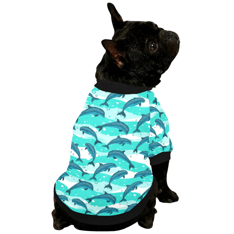 Dolphin sea pattern All Over Print Pet Dog Round Neck Fuzzy Shirt
