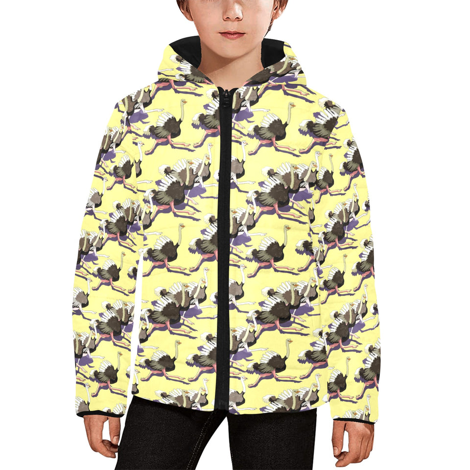 Ostrich Pattern Print Design 04 Kids' Boys' Girls' Padded Hooded Jacket