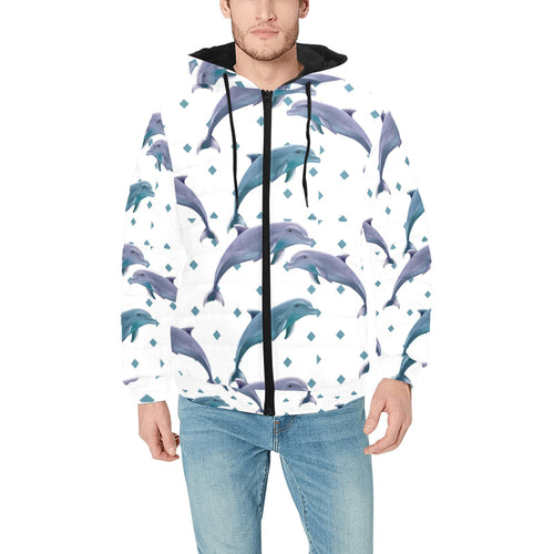 Dolphins pattern dotted background Men's Padded Hooded Jacket