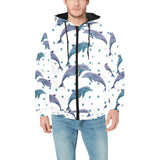 Dolphins pattern dotted background Men's Padded Hooded Jacket