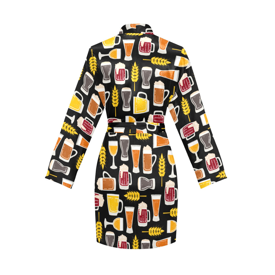 Beer type pattern Women's Long Sleeve Belted Night Robe