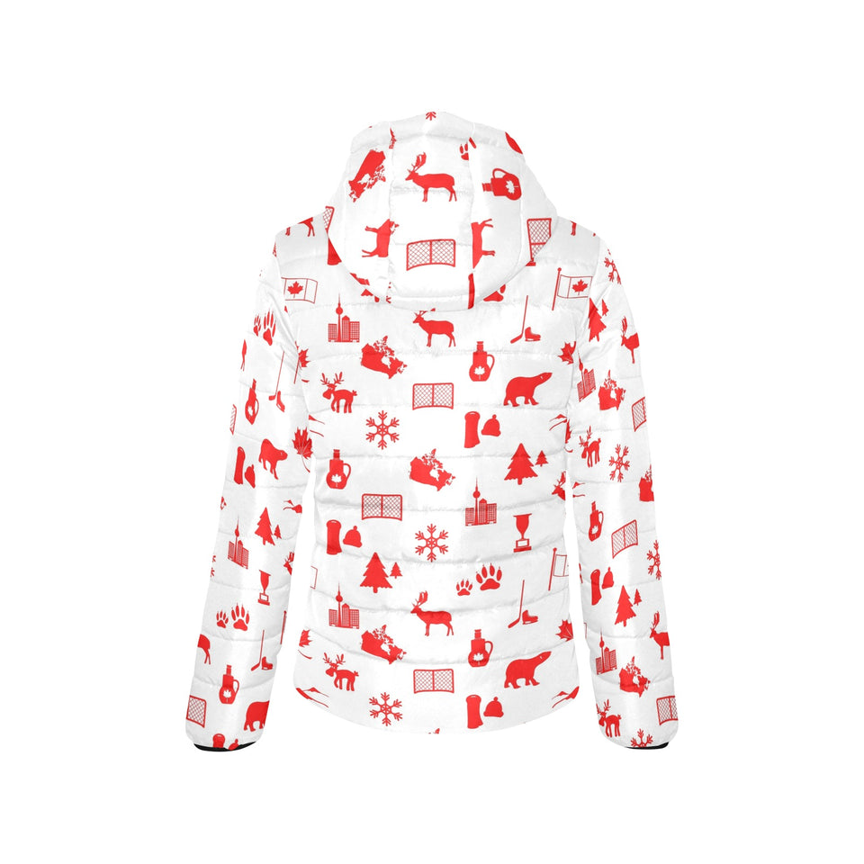 Canada Pattern Print Design 04 Women's Padded Hooded Jacket